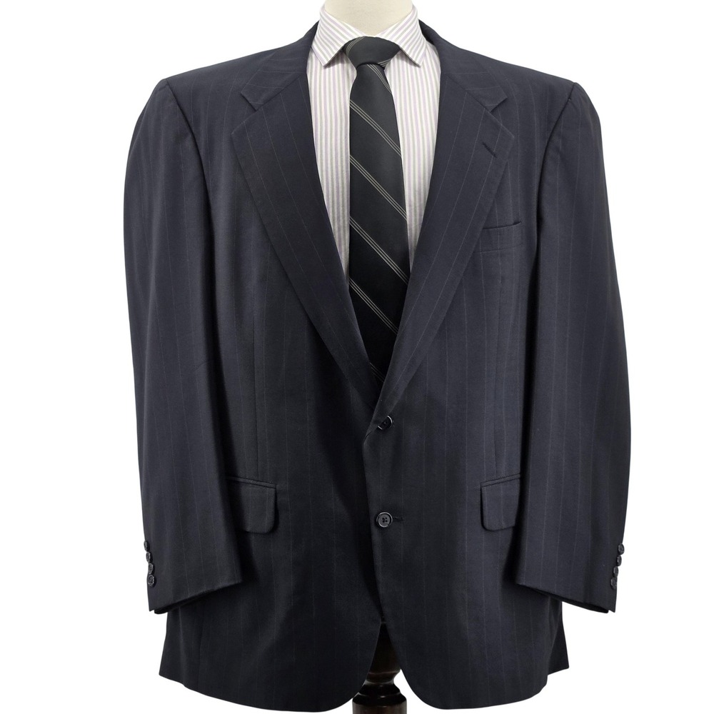Vintage Burberrys Suit Jacket Mens M Blue Striped Wool Single-Breasted 2 Button